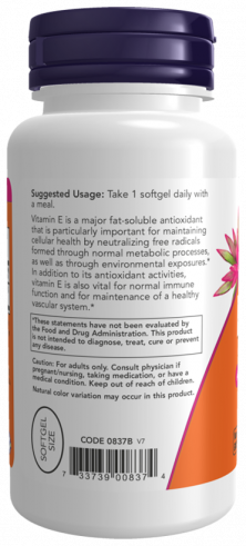 NOW Vitamin E, Натуральный Витамин Е, 100 капсул