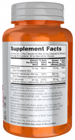 NOW ZMA, ЗМА (Цинк, магний, витамин В-6, 90 капсул