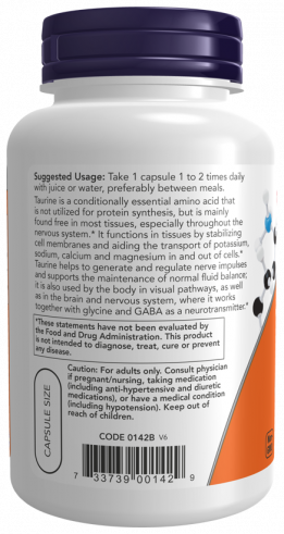 NOW Taurine 1000 mg, 100 капсул