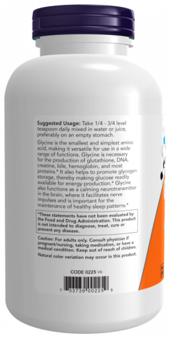 NOW Glycine Pure Powder, Глицин Чистый Порошок, 454 грамма
