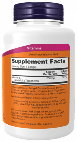 NOW Vitamin E, Натуральный Витамин Е, 100 капсул